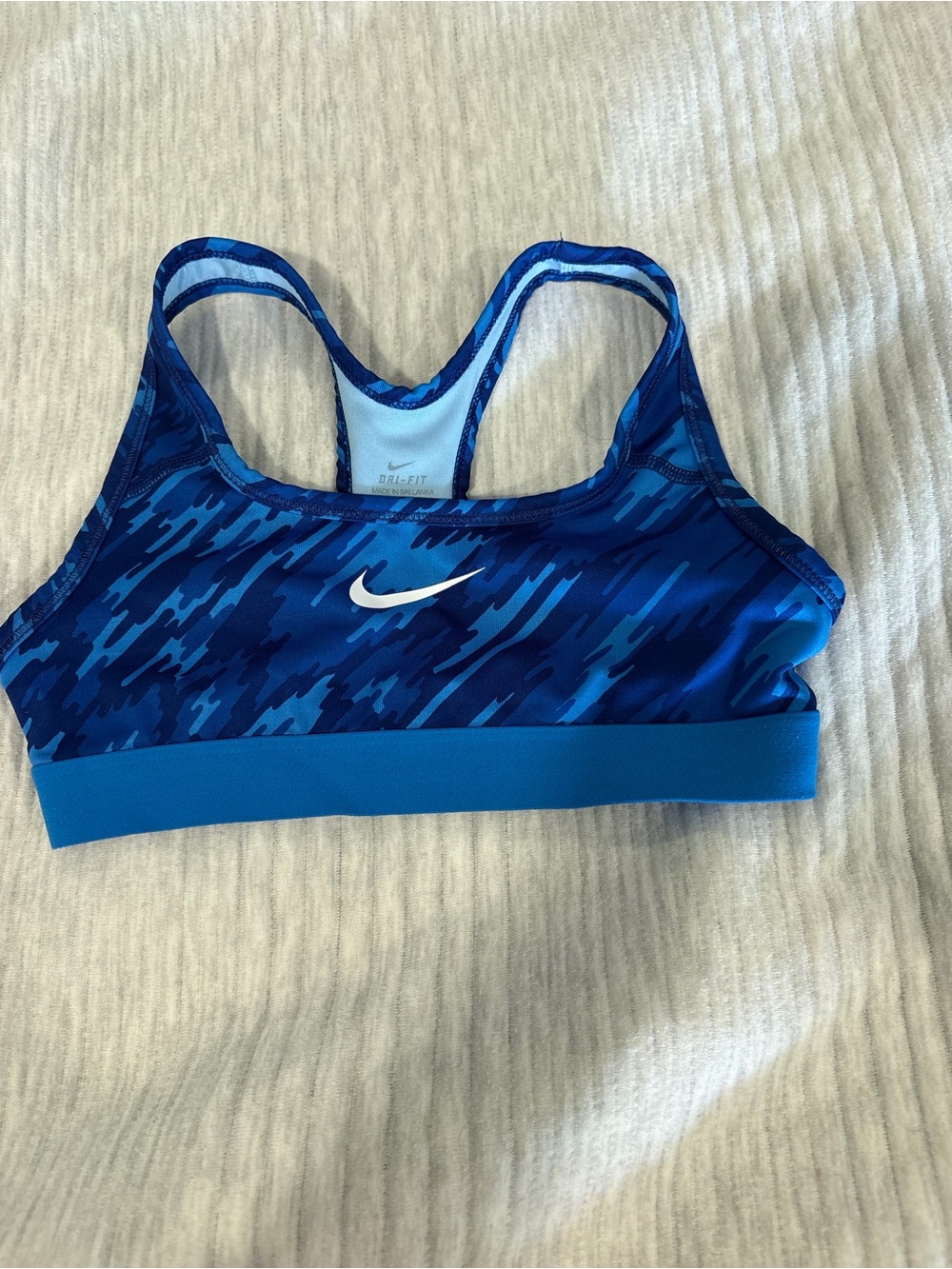 Nike Blue Patterned Dri-FIT Racerback Sports Bra